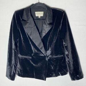 Promesa Black Velvet Double Breasted Blazer M Corporate Goth Office Siren Retro